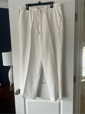 Women's  White Linen Drawstring Pants - Classic Relaxed Fit